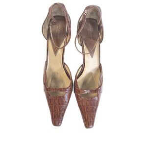 VALERIE STEVENS Val Flex Heels Ankle Strap Pointed Toe Brown Leather Pumps Sz 7M